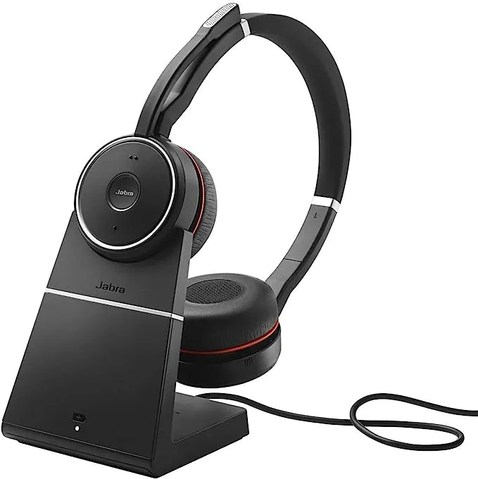 Jabra Evolve 75 MS Wireless Headset, Stereo – Includes Link 370 USB Adapter and Charging Stand – Bluetooth Headset with World-Class Speakers, Active Noise-Cancelling Microphone, All Day Battery