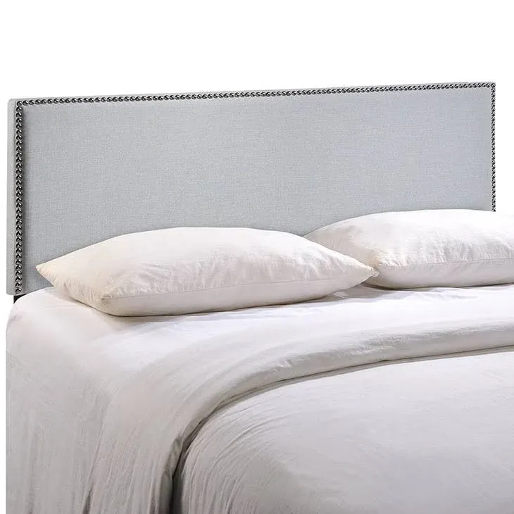 Modway Region Linen Fabric Upholstered Full Headboard in Gray with Nailhead Trim