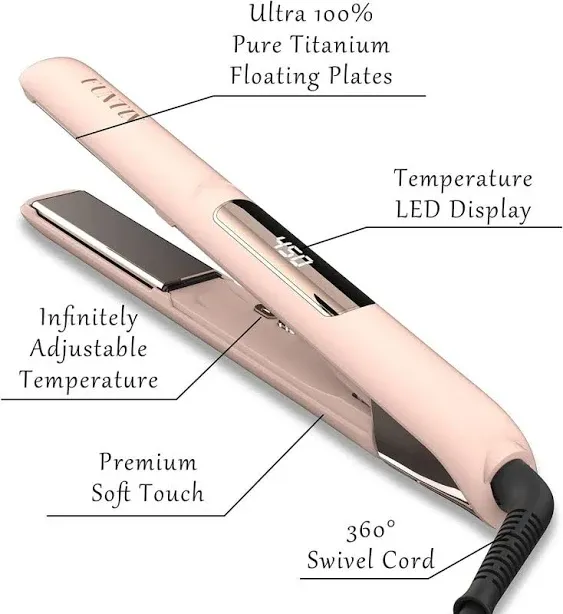 FUNTIN S10 Hair Straightener, Flat Iron - 100% Pure Titanium Flat Iron for straightening Curls Ion Inside 1 Inch (Baby Pink)