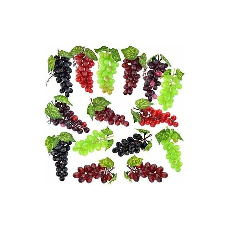 15pcs Artificial Grape Large Lifelike Artificial Grapes Decor Hanging Artificial Grapes Bunches Rubber Mini Grapes in Red Black Purple Green for Wedding Kitchen Photography Decoration(5 Colors,3 Size)