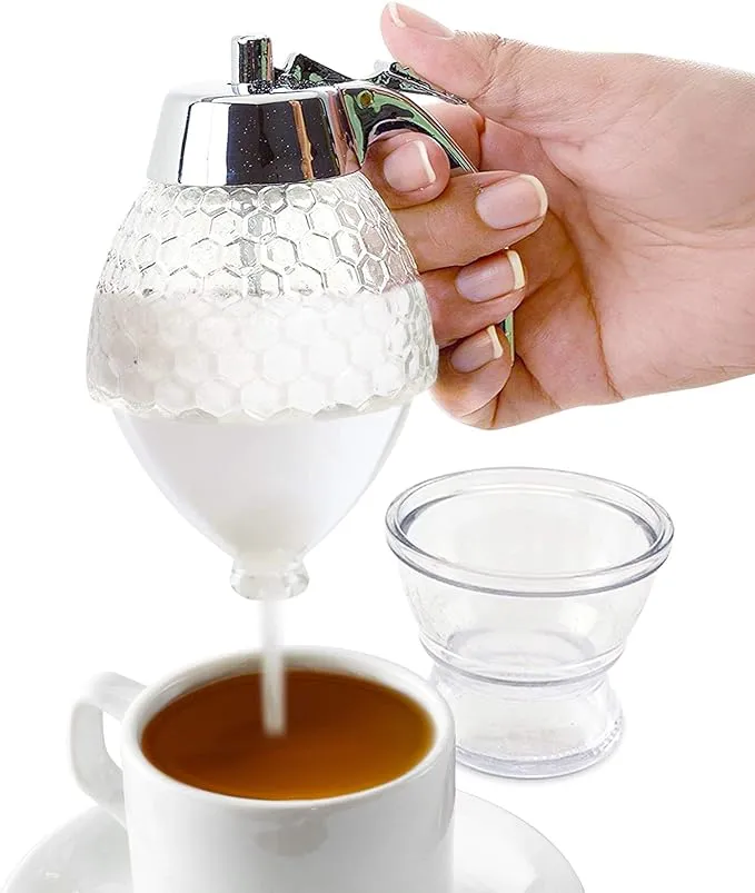 Hunnibi Glass Sugar Container Dispenser - Finger Trigger Jar for Coffee, 8 oz