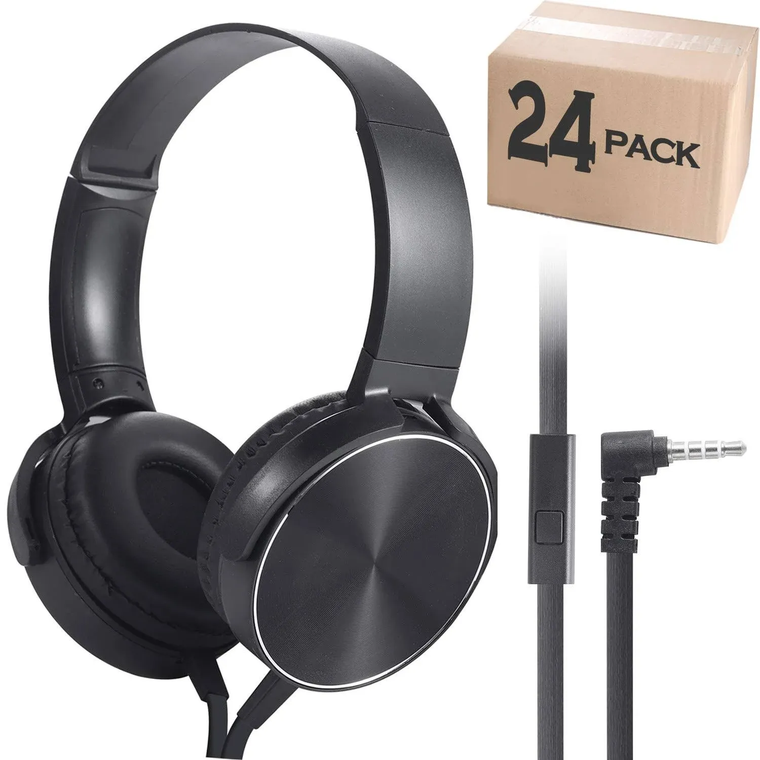 Wholesale Bulk Headphones with Microphone 24 Pack for Classroom,Durable Headsets Class Set for School Students Kids and Adult-Black