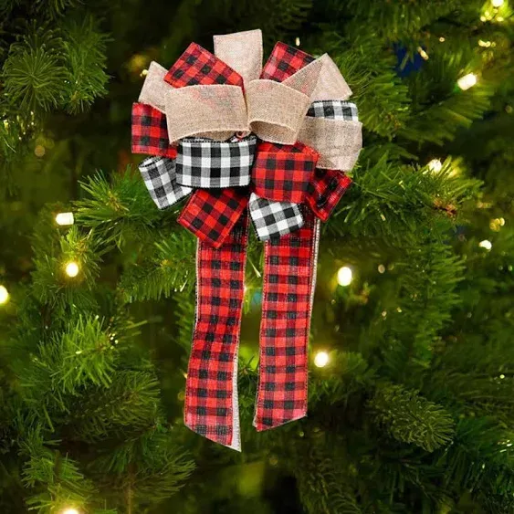 Christmas Buffalo Plaid Bow Christmas Bows Snowflake Burlap Bows Rustic Holiday ...