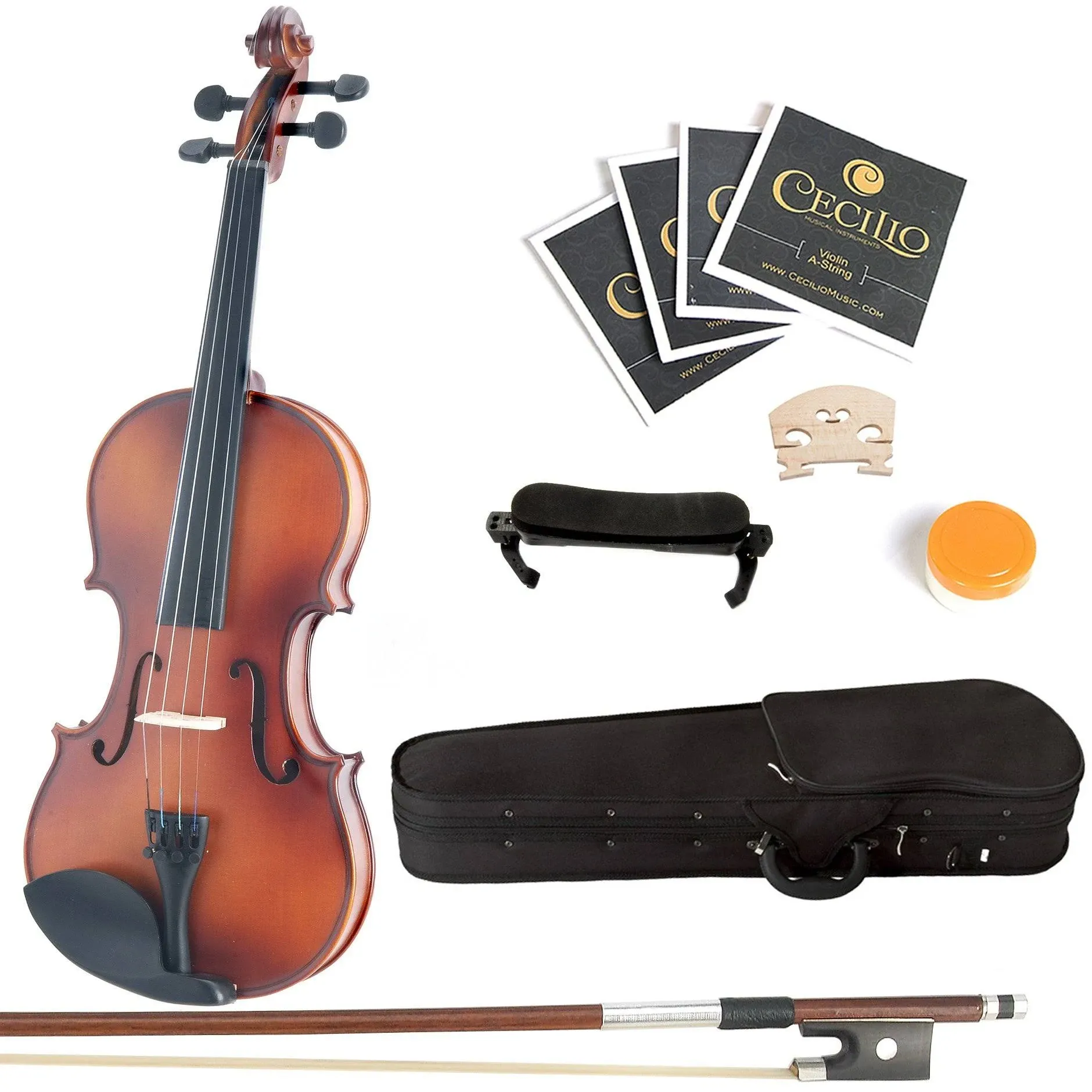 Mendini 4/4 Mv300 Solid Wood Satin Antique Violin with Hard Case, Shoulder Bow,