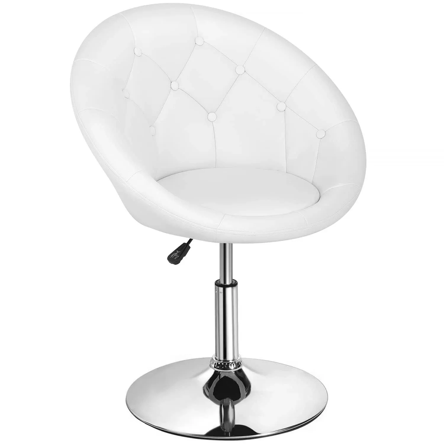 Living Room Vanity Chair Makeup Chair Swivel Accent Chair Round Back Height Adjustable PU Leather Modern Chair for Makeup Room Small Desk,White