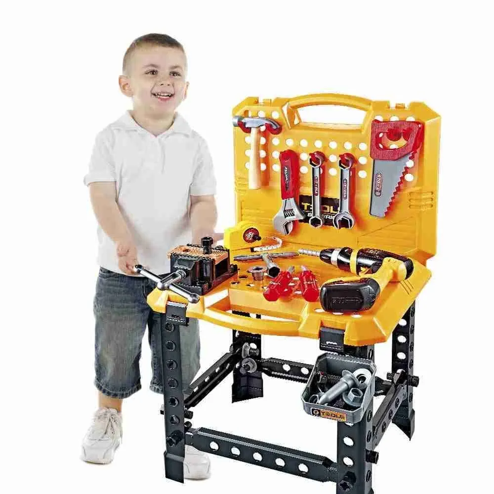 Toy Choi’s Kids Toy Standard Workbench Play Set, Toddler 82 Pieces Pretend Play Series Toy Tool Construction Work Shop Kit Bench with Drill Preschool