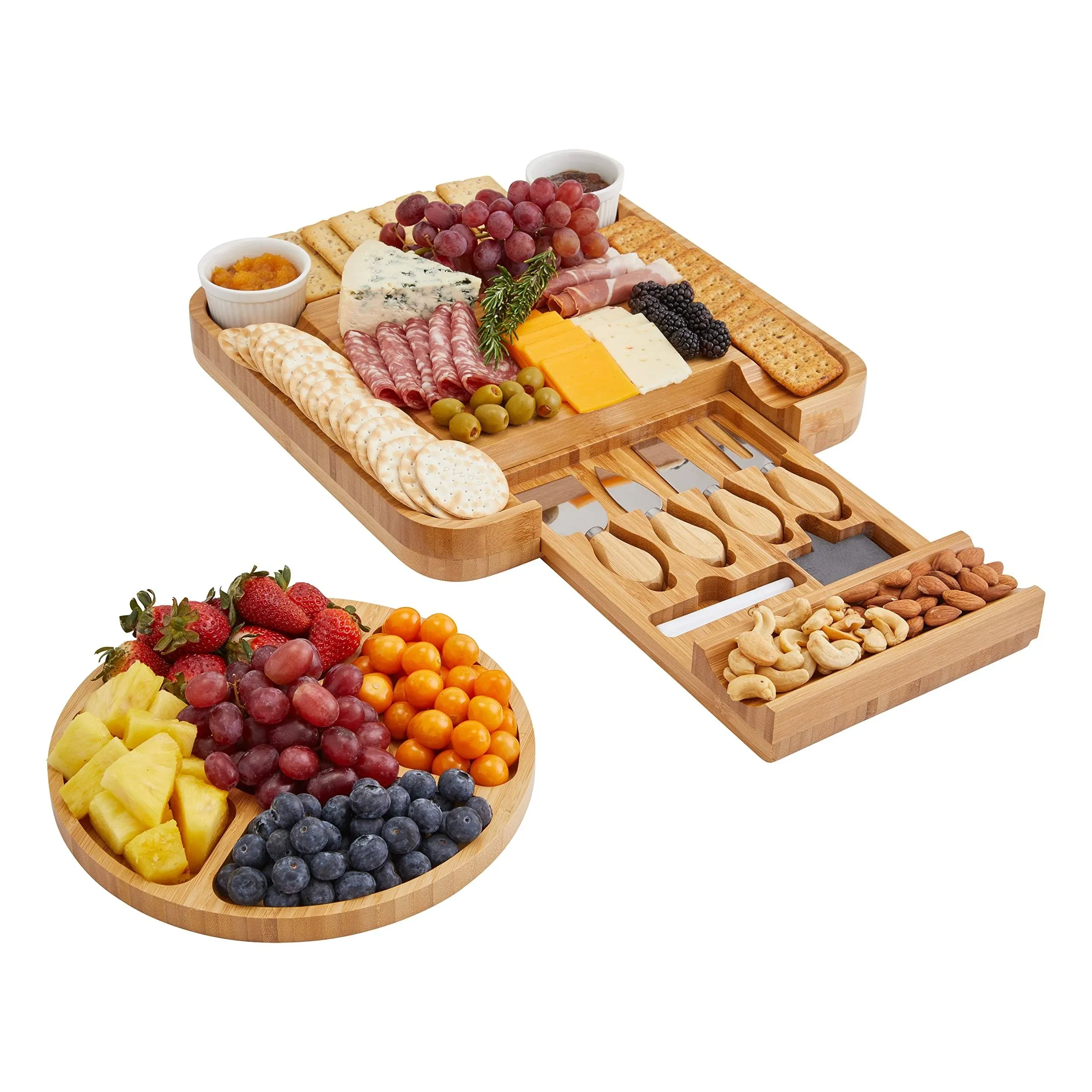 SMIRLY Bamboo Cheese Board and Knife Set