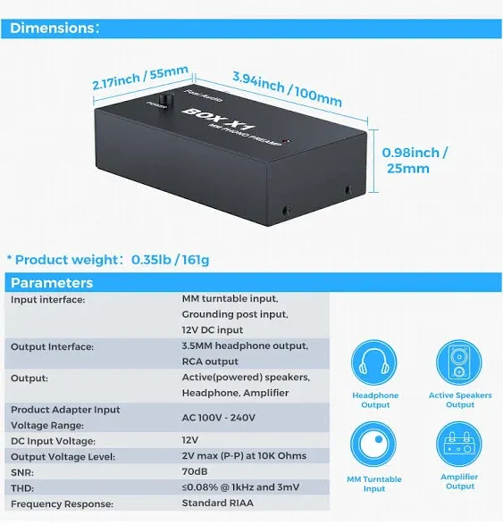 Fosi Audio Box X1-MM Phono Preamp with AUX Headphone Output