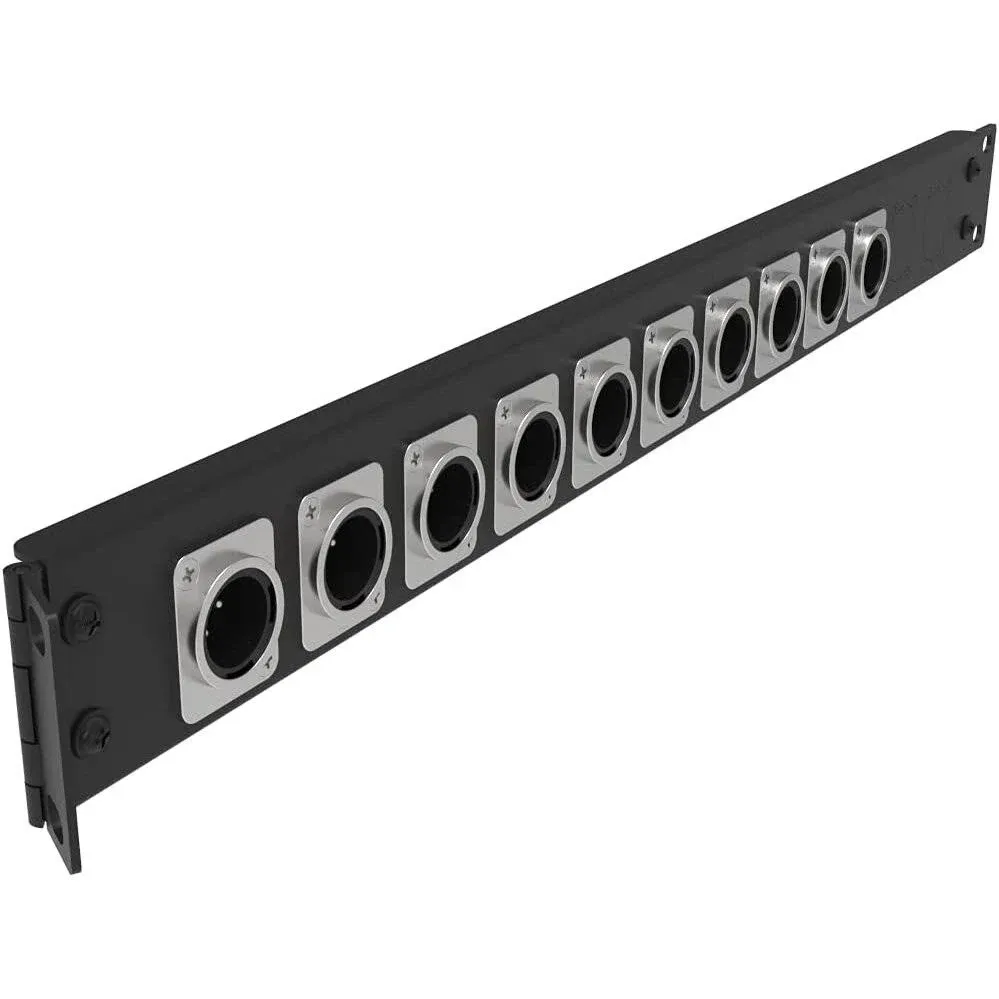 Jingchengmei 12 Port/Way/Hole Hinged Patch Panel - 1U 19" Rack Mount D-Type Connectors - Audio with Hinged Side (H1U12D, Black)