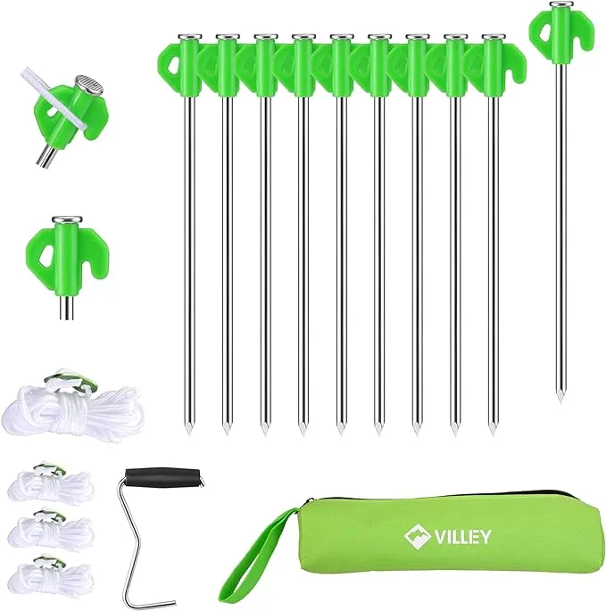 VILLEY 10" Tent Stakes Heavy Duty Galvanized Camping Stakes Accessories, with Storage Bag