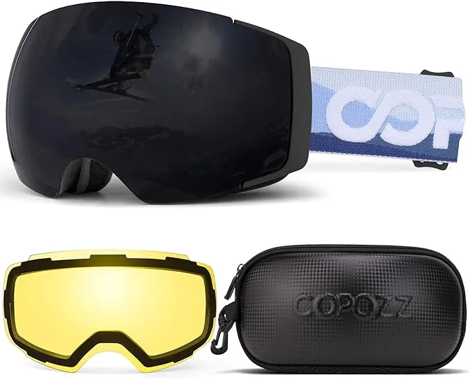 COPOZZ Polarized Adult Ski Goggles Set - M1 Magnetic Lens Snowboard Snow Goggle, OTG Anti-Fog Skiing Glasses Goggles