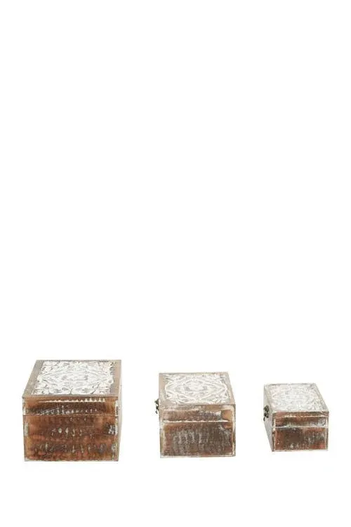 Grayson Lane 3-Pack Brown Wood Country Decorative Box