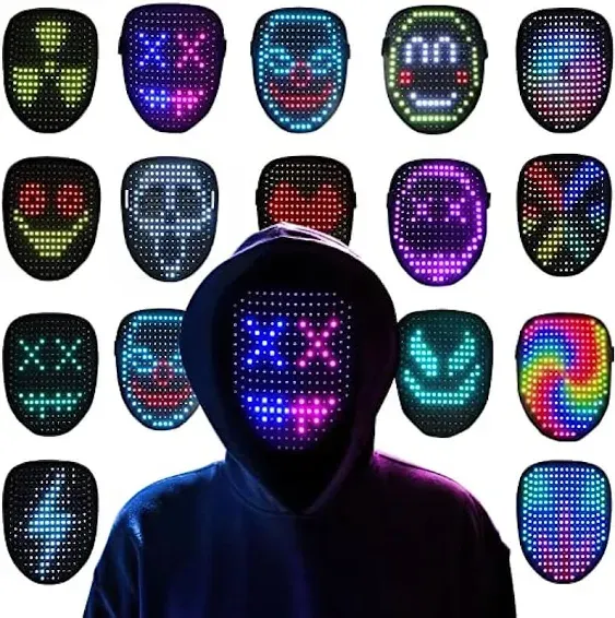 AMIMA LED Face Mask Gesture Sensing Transforming Men Women Kids LED Light Up Face Transforming Mask for Halloween Parties Masquerades (LED MASK 02)