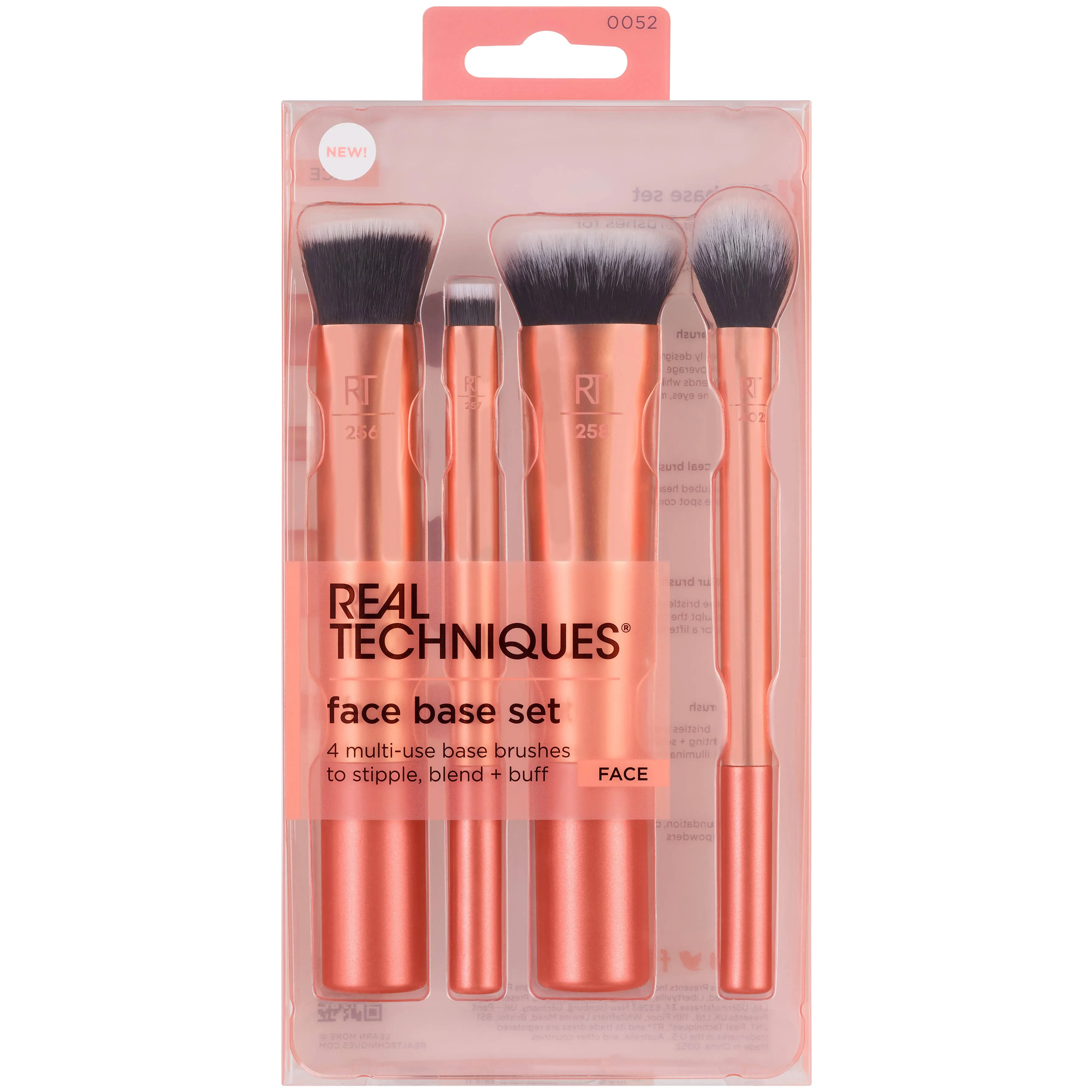 Real Techniques Face Base Makeup Brush Kit, For Concealer, Foundation, & Contour, Works With Liquid, Cream & Powder Products, For Blending & Buffing, Makeup Brush Set for Sculpting, 4 Piece Set