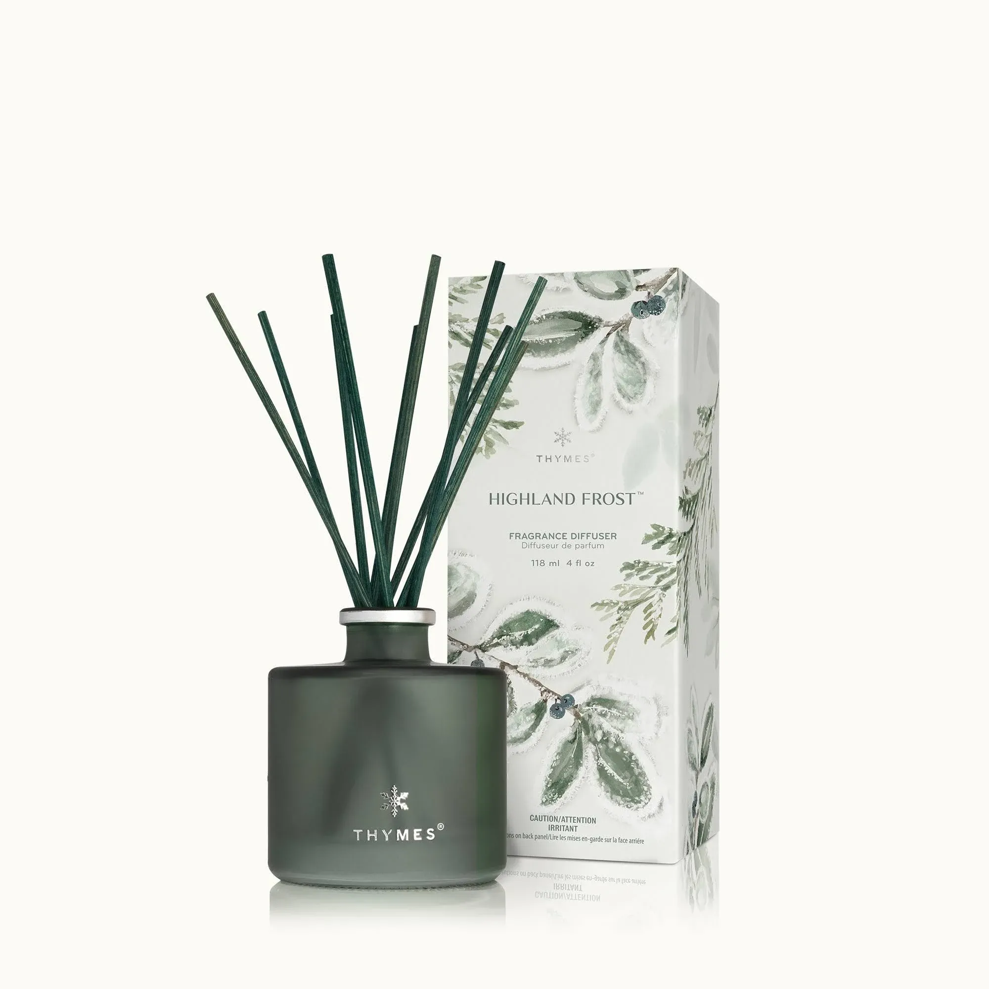 Thymes Petite Highland Frost Diffuser - Home Fragrance Diffuser Set Includes Reed Diffuser Sticks, Fragrance Oil, and Glass Bottle Oil Diffuser (4 Fl Oz)