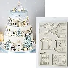 Merry Christmas Silicone Cake Mold Xmas Tree House Fondant Mould Pastry Baking Mold Decorating Tools