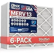 Воздушный фильтр BNX TruFilter 20x25x1 MERV 13 (6 шт. в упаковке) - СДЕЛАНО В США - Электростатические гофрированные фильтры для кондиционеров HVAC AC, печей от аллергенов, пыльцы, плесени, бактерий, дыма, аллергенов, MPR 1900 FPR 10