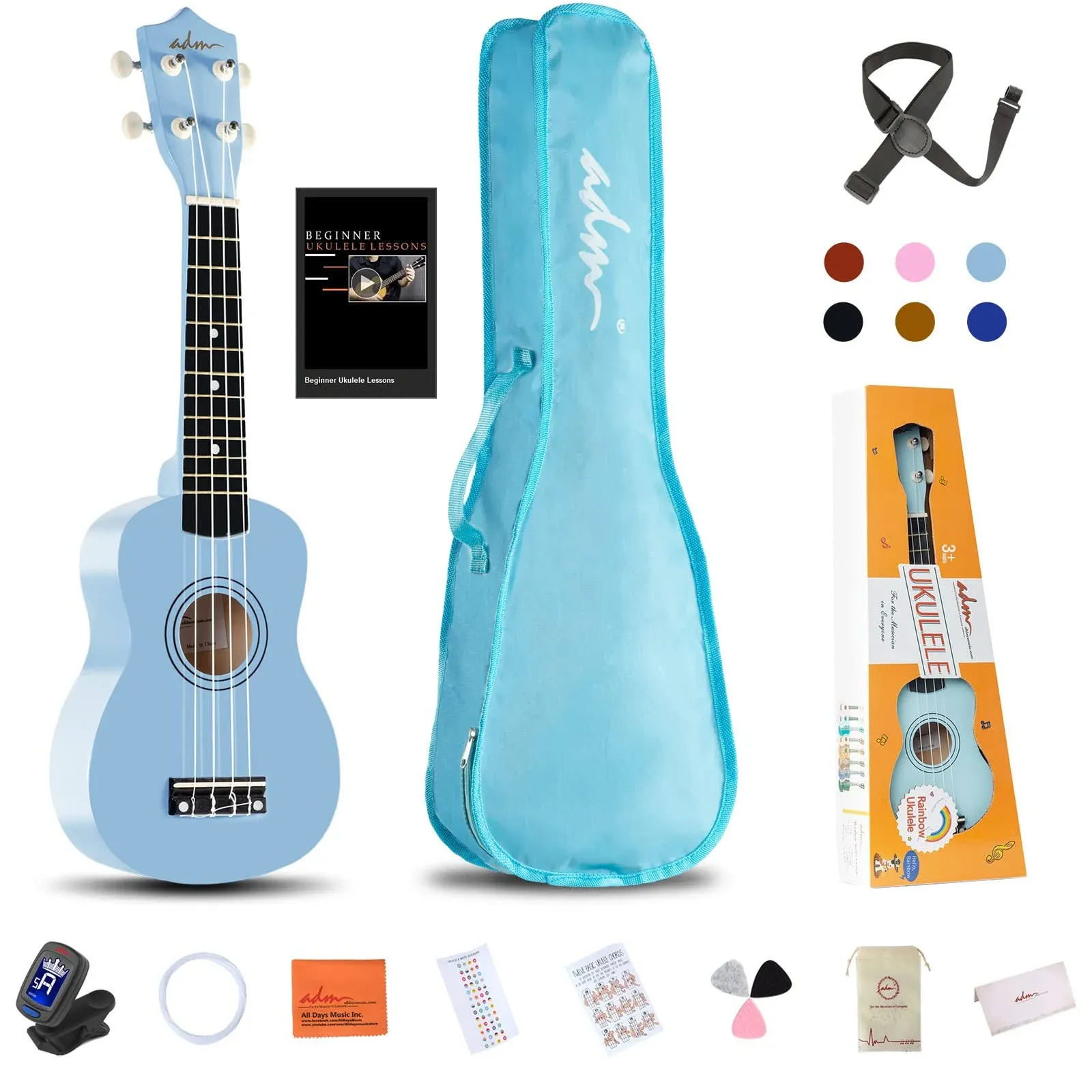 ADM Soprano Ukulele for Beginners 21 inch Hawaiian Wood Ukelele Kit for Kids ...