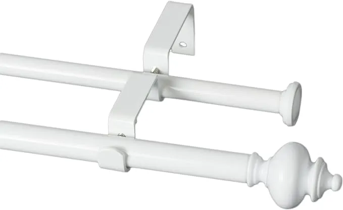 Urbanest Round Urn Double Curtain Rod Set, 5/8 inch, 84 inch-120 inch, Glossy White