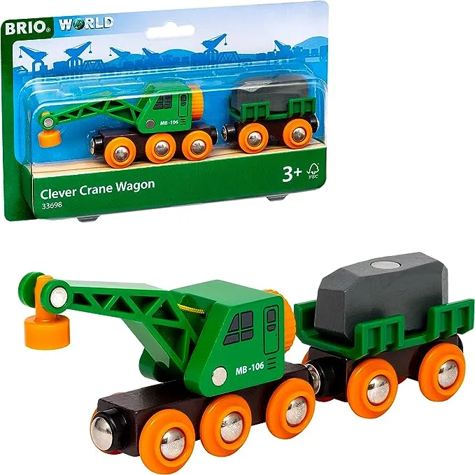 BRIO Railway - Clever Crane Wagon with Trailer and Cargo, 1 item