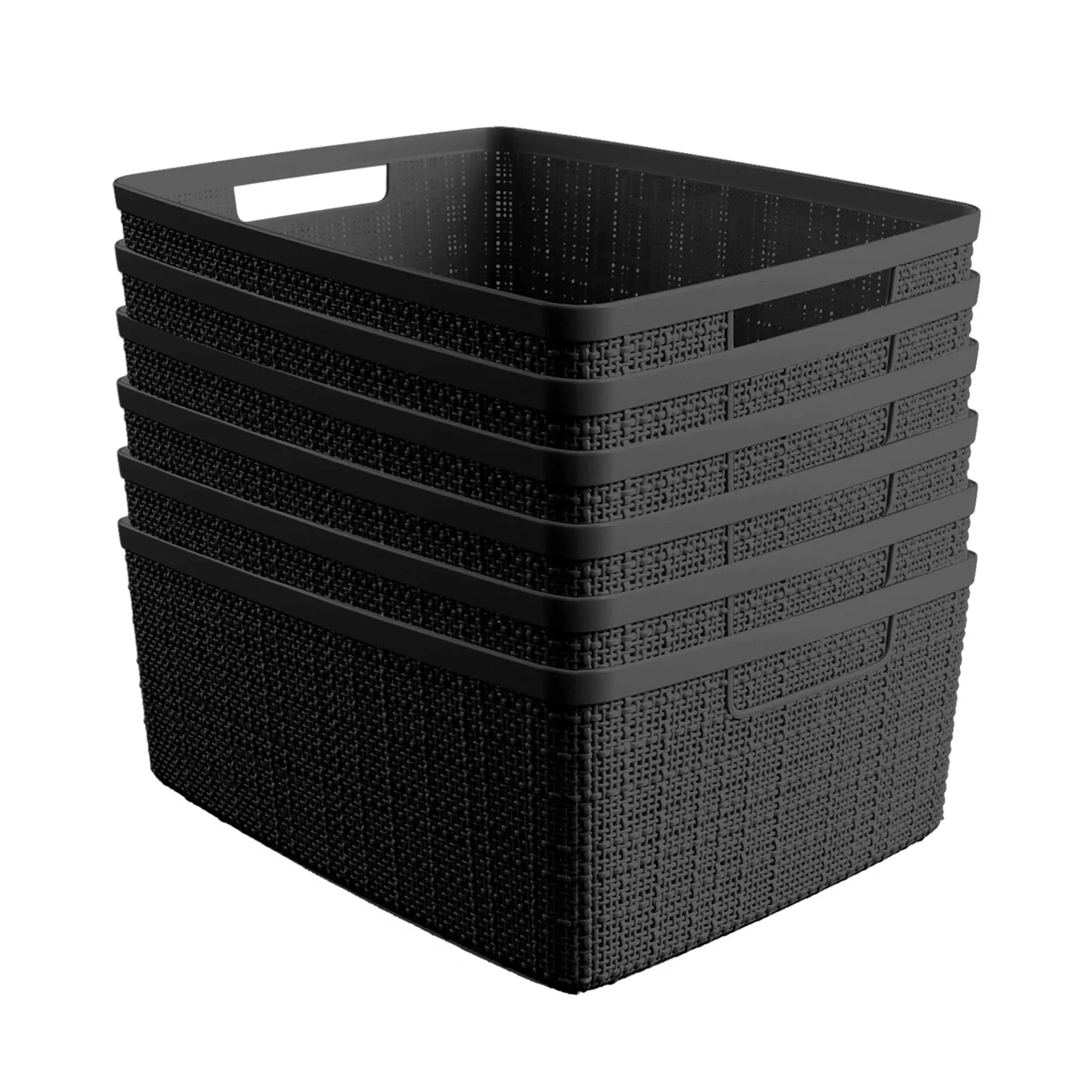 Curver Set of 6 Jute Medium Decorative Plastic Organization and Medium, Black 