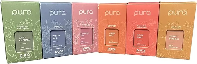 Pura Refill variety of 3 - Fragrance for Smart Home Air Diffusers - Room Freshener - Aromatherapy Scents for Bedrooms & Living Rooms - Odor Eliminator - 3 Pack; Christmas Scents, Fall Scents and Spring Scents