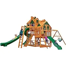 Gorilla Playsets 01-0089-AP Empire Wood Swing Set with 3 Play Decks, 3 Slides, and Monkey Bars, Brown