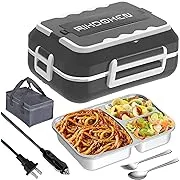 RIKDOKEN [60W Faster Heat Electric Lunch Box Heater for Car Truck Work Home, 12V 24V 110V Portable Food Warmer with 1.5L Stainless Steel Container,