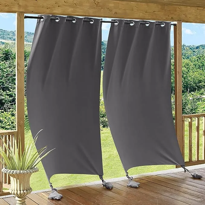 RYB HOME Windproof Outdoor Curtains - 2 Panels Blackout Waterproof Curtains with Weighted Bags, Thermal Privacy UV Protection for Hot Tub, Pool Deck Canopy, Patio, 52 Width x 108 Length, Grey