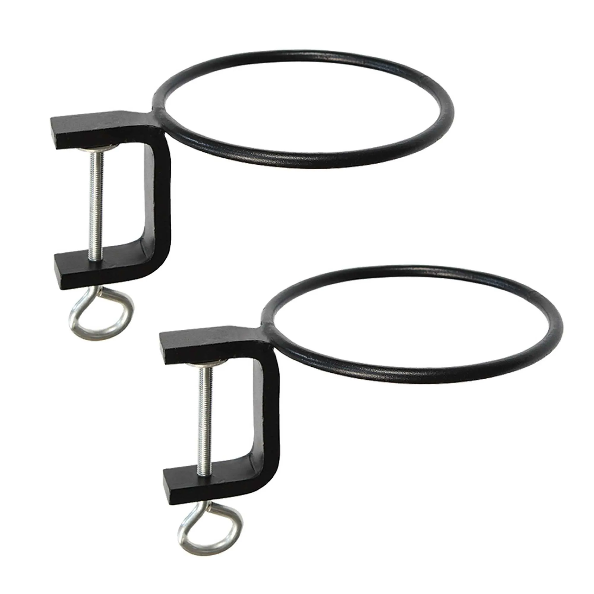 Achla Designs Set of 2 Clamp-On Flower Pot Holder Ring Brackets, 6 Inch Diameter, Black Powder Coat Finish