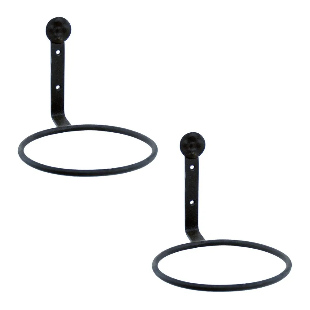 "Set of 2 6"" Wall Mounted Flower Pot Holder Ring Brackets Black Powder Coat - ACHLA Designs"