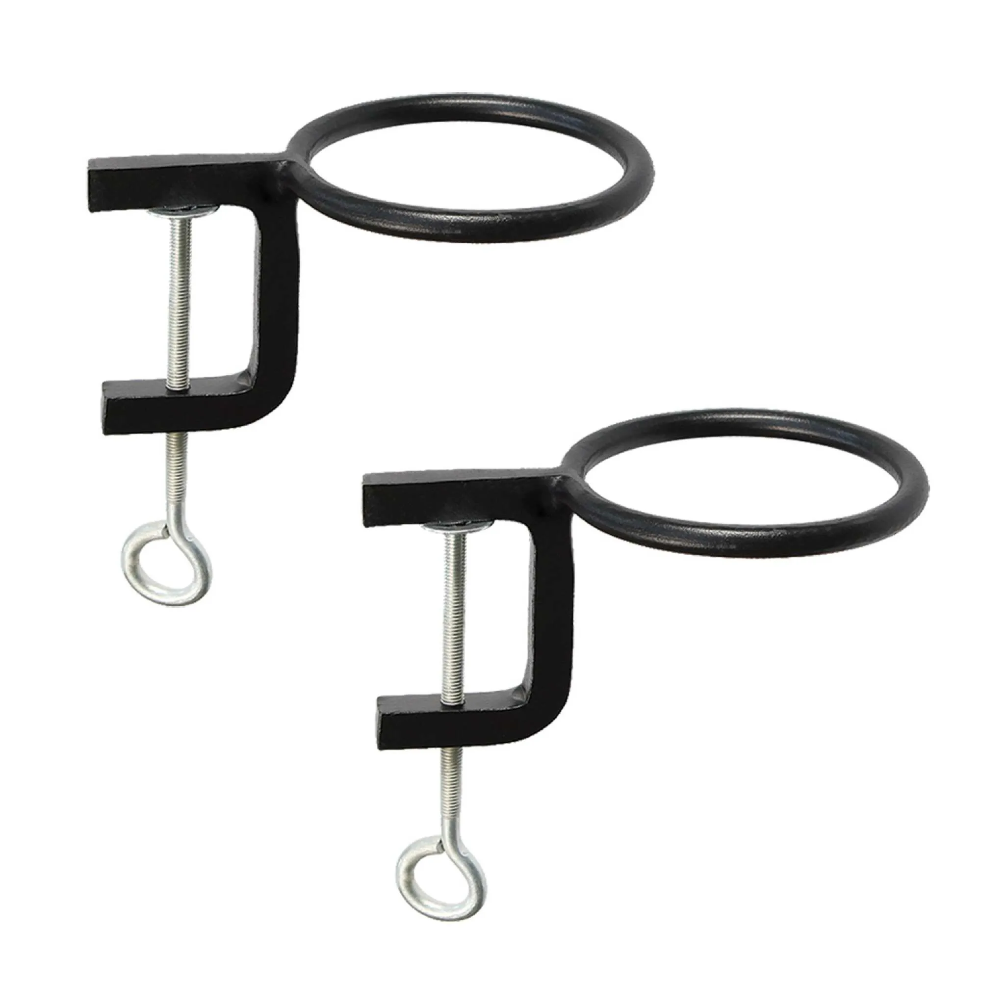 Achla Designs Set of 2 Clamp-On Flower Pot Holder Ring Brackets, 4 Inch Diameter, Black Powder Coat Finish