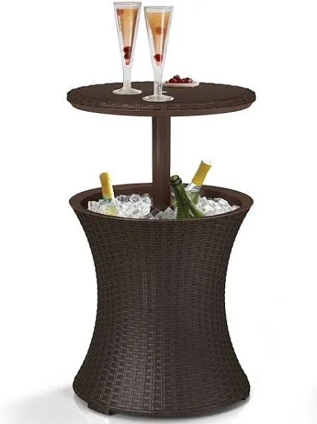 Keter Pacific Cool Bar Outdoor Patio Furniture and Hot Tub Side Table with 7.5 Gallon Beer and Wine Cooler