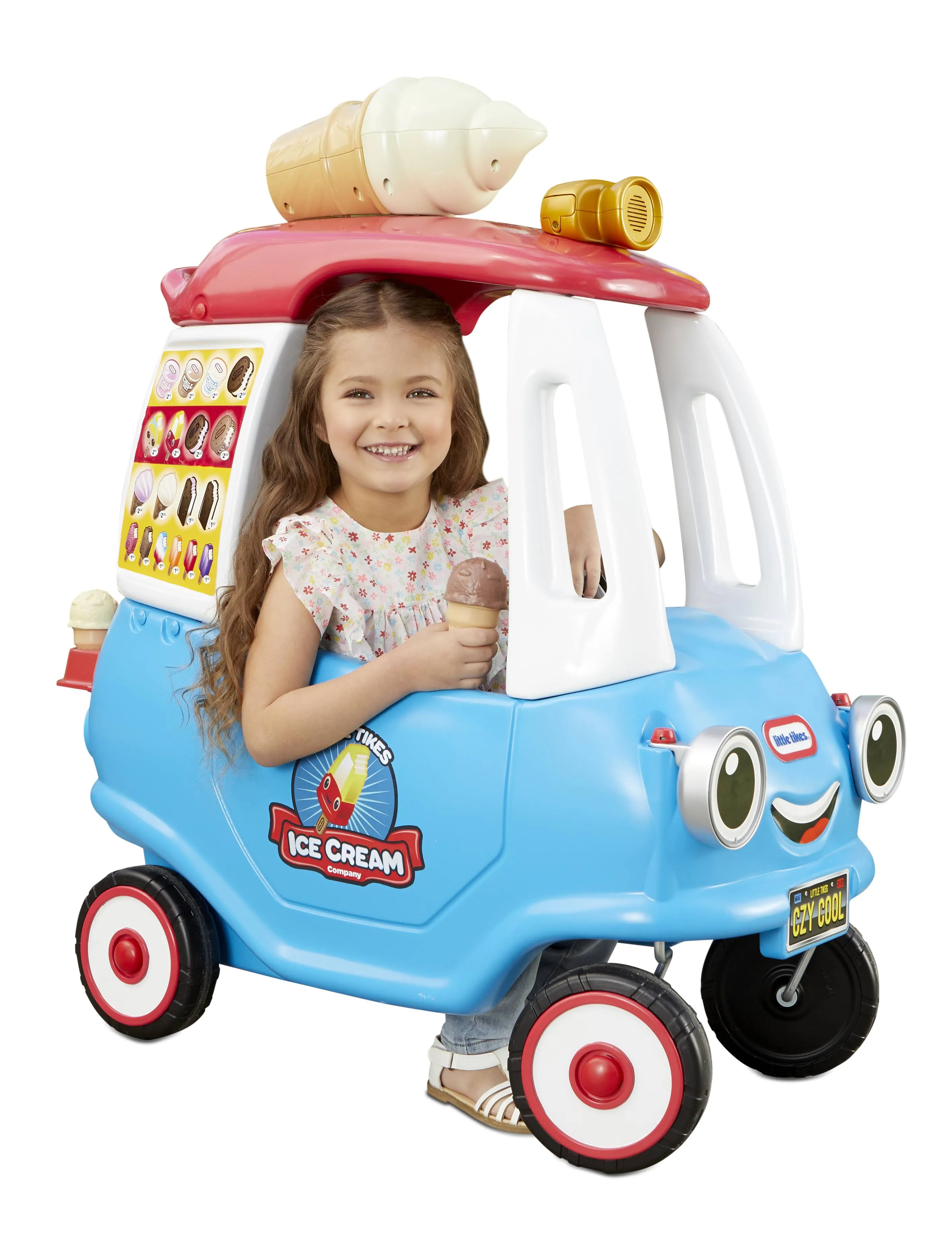  Cozy Ice Cream Truck, Coupe Ride On Car, Kid and Parent Powered, Truck Music, 