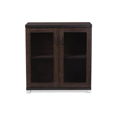 Baxton Studio Wholesale Interiors Zentra Sideboard Storage Cabinet with Glass Doors, Dark Brown