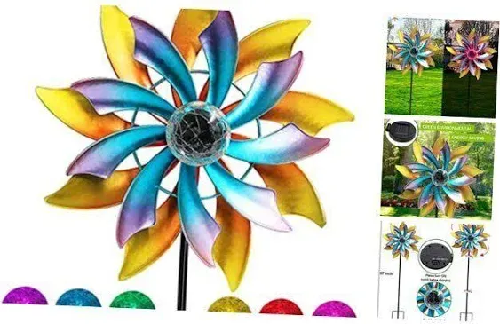 57 Inch Solar Wind Spinner With Metal Garden Stake, Multi Color