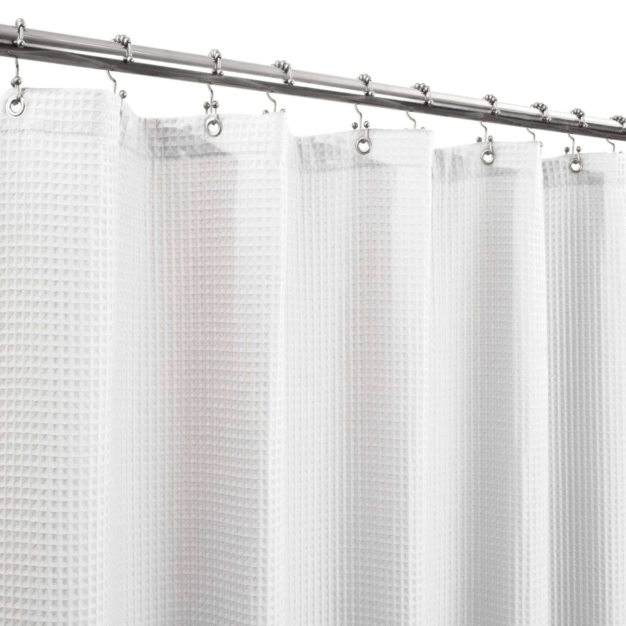 Barossa Design Fabric Shower Curtain Cotton Blend 96 Inch Extra Long, Honeycomb Waffle Weave, Hotel Luxury, Heavyweight, Spa, Washable, White, 72x96