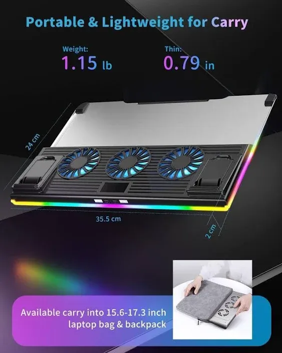 KeiBn Upgrade Laptop Cooling Pad A9,KeiBn All Aluminum-Alloy Laptop Cooler Fan for 10-15.6 Inches, 10 Modes RGB Colors Light, 3 Heights Stand, 2 USB Ports, Space Gray