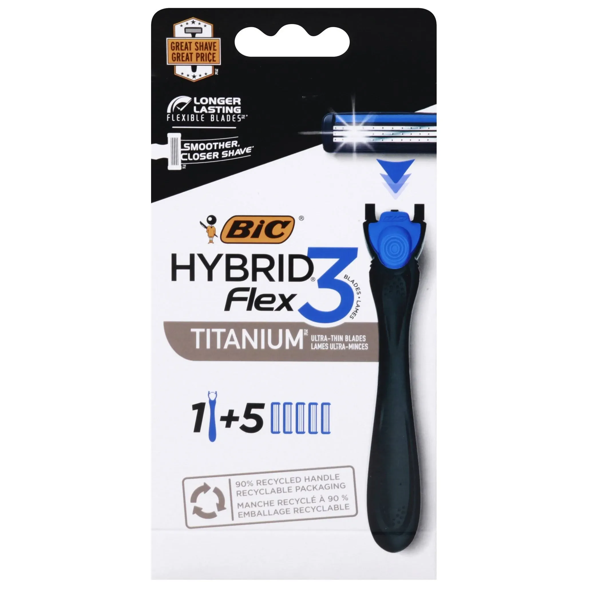 BIC Flex 3 Hybrid Disposable Razors for Men, Long-lasting 3-Blade Razors