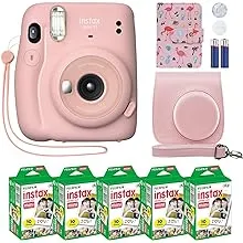 Fujifilm Instax Mini 11 - Álbum de fotos para cámara instantánea (50 hojas), color rosa rubor + funda personalizada + película Fuji Instax (50 hojas)