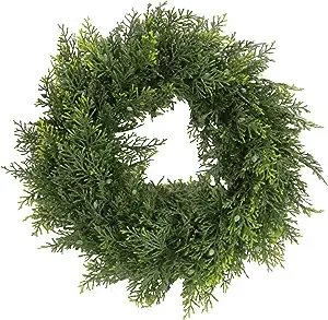 Admired By Nature 20" Inches Faux Cedar Wreath with Berry Holiday Christmas Wreath for Front Door Home Decor, Wall Christmas Décor Indoor Outdoor Christmas Decorations, Cemetery Wreaths, Green-Berry