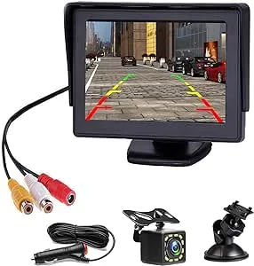 Wired Back up Camera 4.3 Inch HD Car Backup Camera for Cars, Trucks, Pickups, Suvs, RVs, Easy Install Waterproof Night Vision 12 LED Rear View Monitor Reversing Camera for Car with Grid Lines