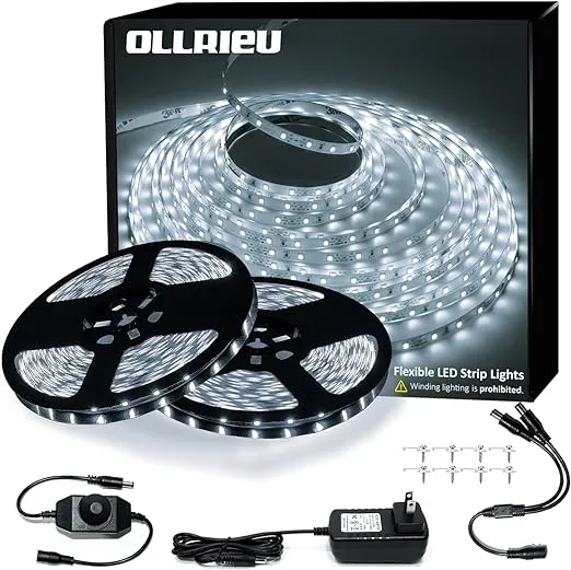 White Led Strip Lights, 100ft Dimmable 6000k Bright White Strip