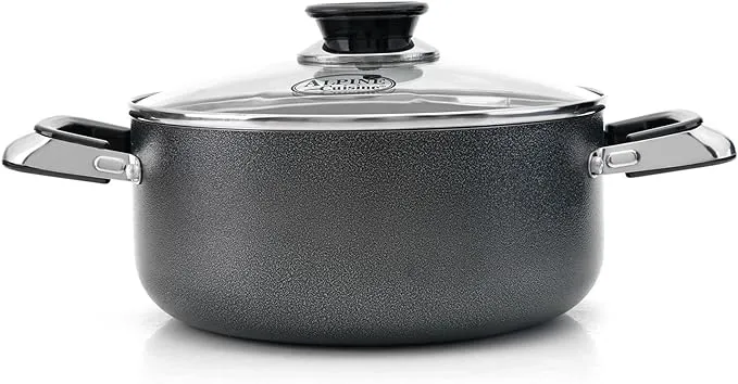 Alpine Cuisine 24 Quart Non-stick Stock Pot with Tempered Glass Lid and Carrying Handles, Multi-Purpose Cookware Aluminum Dutch Oven for Braising, Boiling, Stewing