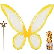 Funcredible Gold Fairy Wings, Fairy Wand and Glitter - Fairy Costume Accessories - Fairy Costume for Women and Girls - Fairy Accessories Cosplay