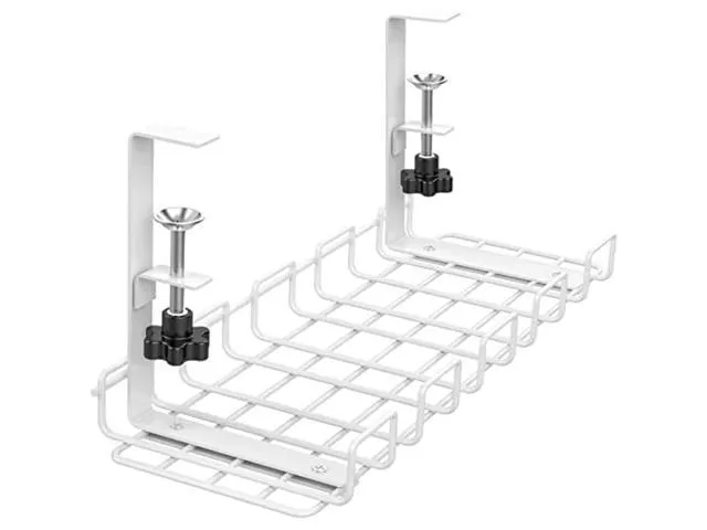 Under Desk Cable Management Tray, 25'' Metal Cable Tray with Clamp for Desk Wire Management, Litwaro Cable Management Under Desk No Drill, Desk Cord Organizer - No Damage to Desk…