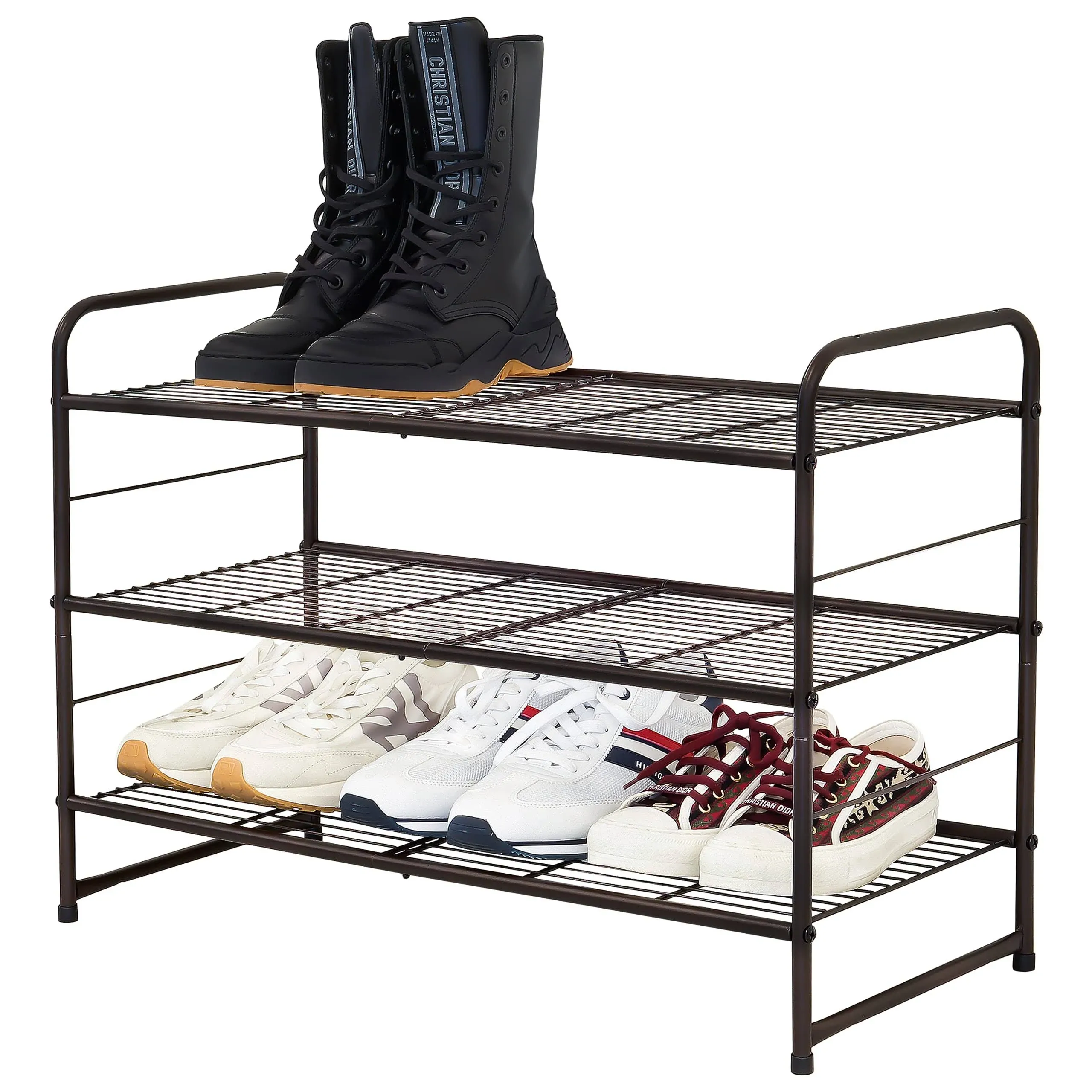 CAXXA Stackable and Expandable Shoe Rack 3 Shelves Metal Wire Utility