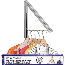 Single Foldable Clothing Rack, Wall-Mounted Retractable Clothes Hanger for Laundry Dryer Room, Hanging Drying Rod, Small Collapsible Folding Garment Racks, Dorm Accessories (Chrome)