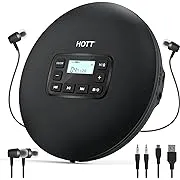 Reproductor de CD Portátil HOTT CD204, CD Walkman con Auriculares, Reproductor de CD Compacto Personal para Viajes en el Hogar y Automóvil, Reproductor de CD con Pantalla LCD / Salida Auxiliar / Protección contra Choque para Adultos, Estudiantes y Niños