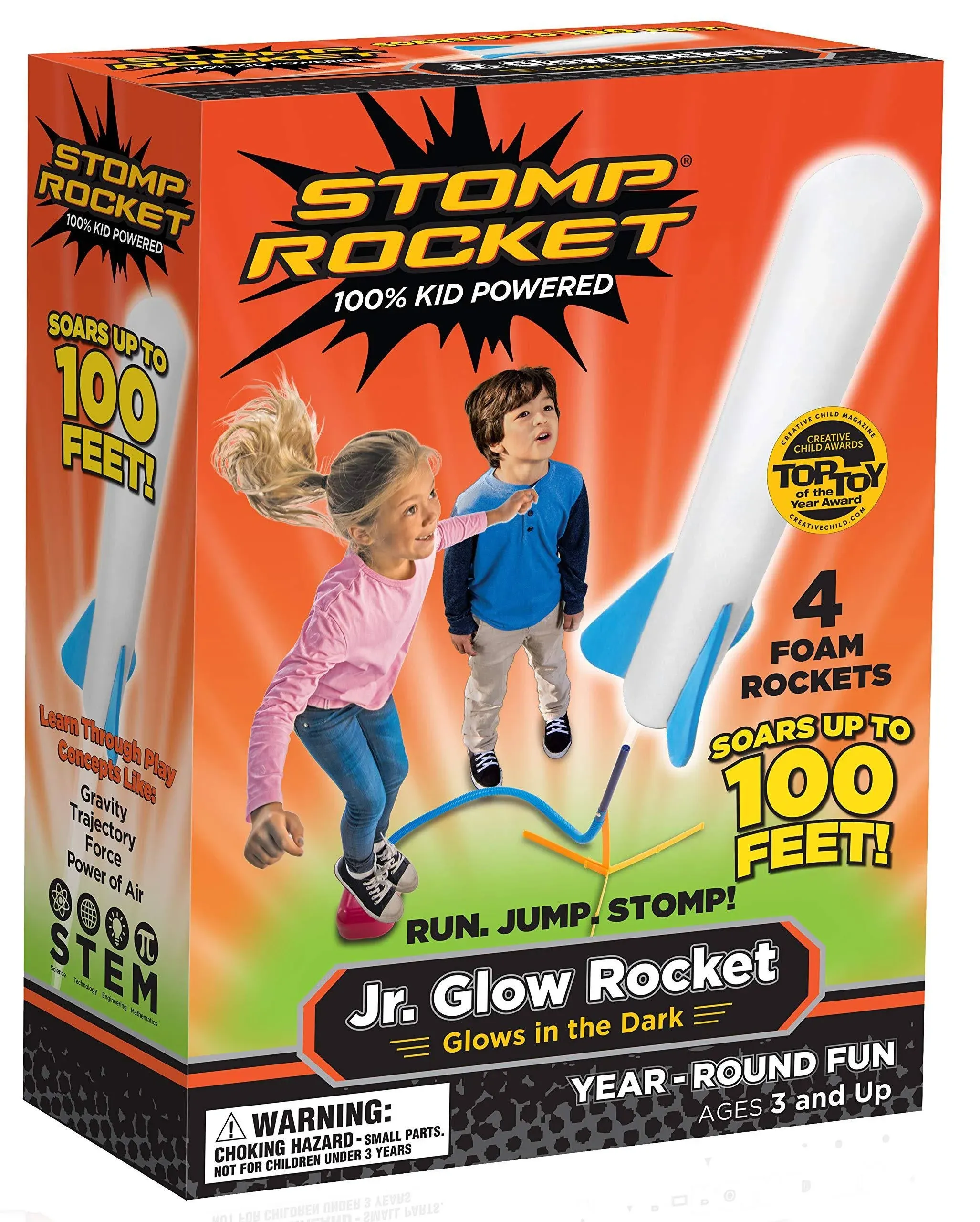 Stomp Rocket Original Jr. Glow Rocket Launcher for Kids - Soars 100 Ft - 7 Foam Rockets and Adjustable Launcher Stand - Fun Outdoor or Indoor Toy and Gift - Safe for Boys or Girls Age 3+ Years Old